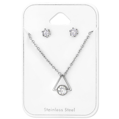 Geometric Stainless Steel Set and Jewelry on Card with Cubic Zirconia