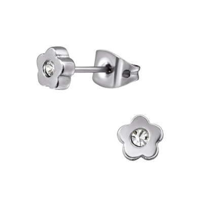 Flower Stainless Steel Titanium Ear Studs with Crystal