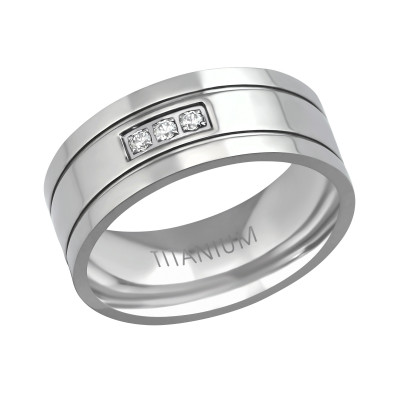 Titanium Line Ring with Cubic Zirconia