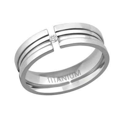 Titanium Line Ring with Cubic Zirconia