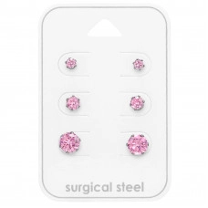 Round 3mm, 4mm and 6mm Stainless Steel Ear Stud Set and Jewelry on Card