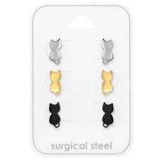 Cat Stainless Steel Ear Studs Set and Jewelry on Card