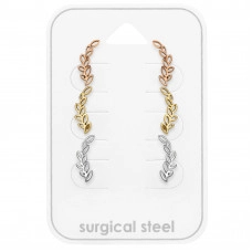 Leaf Stainless Steel Ear Studs Set and Jewelry on Card