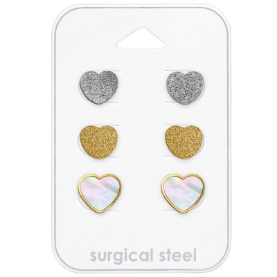 Hearts Stainless Steel Set and Jewelry on Card with Shell/Imitation Stone