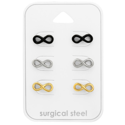 High Polish Surgical Steel Infinite Ear Studs Set on Card