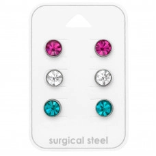 6mm Round Stainless Steel Ear Studs Set and Jewelry on Card