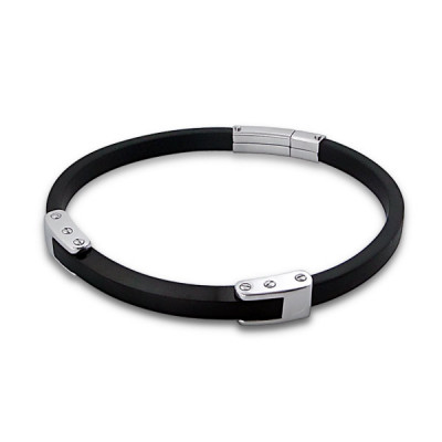 Black and High Polish Surgical Steel Bangle Bracelet for Men