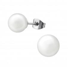 Synthetic Pearl 8mm High Polish Surgical Steel Ear Studs