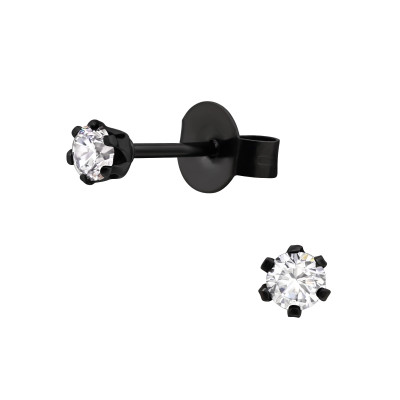 Round 3mm Stainless Steel Ear Studs with Cubic Zirconia