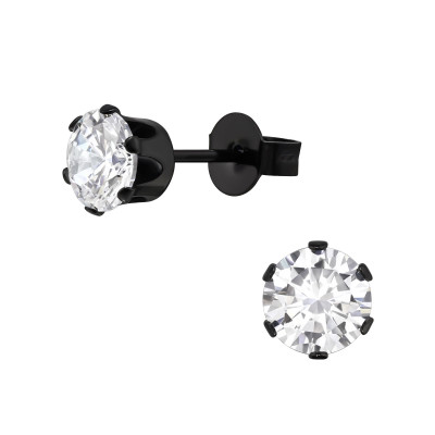 Round 6mm Stainless Steel Ear Studs with Cubic Zirconia