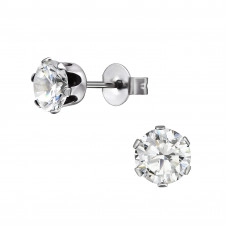 6mm Round Stainless Steel Ear Studs with Cubic Zirconia