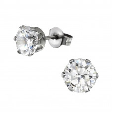 High Polish Surgical Steel Round 7mm Ear Studs with Cubic Zirconia