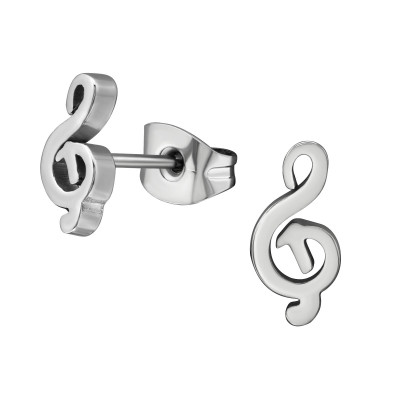 High Polish Surgical Steel G Clef Ear Studs