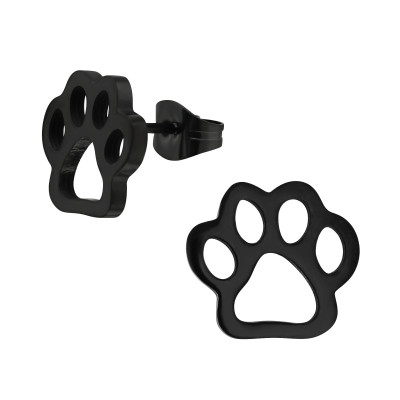 Black Surgical Stainless Steel Paw Print Ear Studs