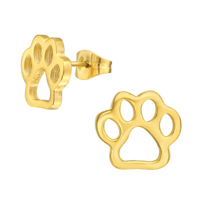 Gold Surgical Steel Paw Print Ear Studs