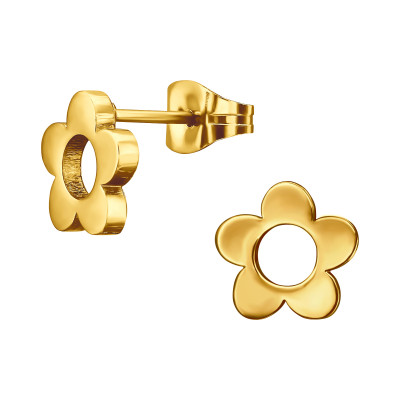 Gold Surgical Steel Flower Ear Studs
