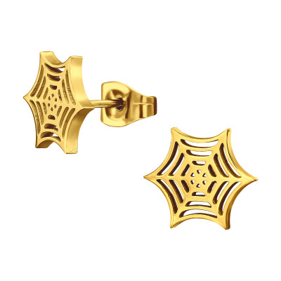 Gold Surgical Steel Spider Web Ear Studs