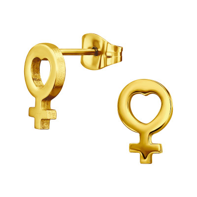 Gold Surgical Steel Heart Cross Ear Studs