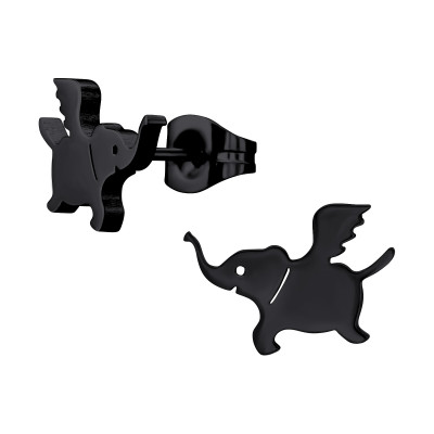 Black Surgical Steel Flying Elephant Ear Studs