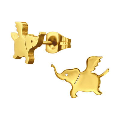 Gold Surgical Steel Flying Elephant Ear Studs