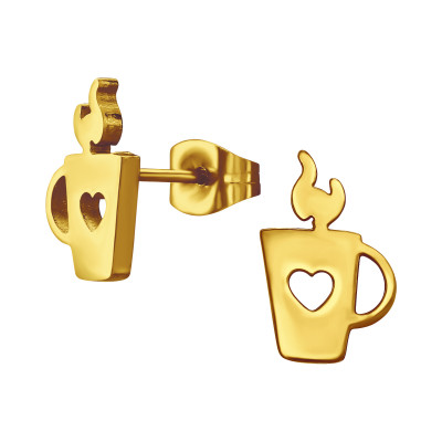 Gold Surgical Steel Coffee Cup Ear Studs