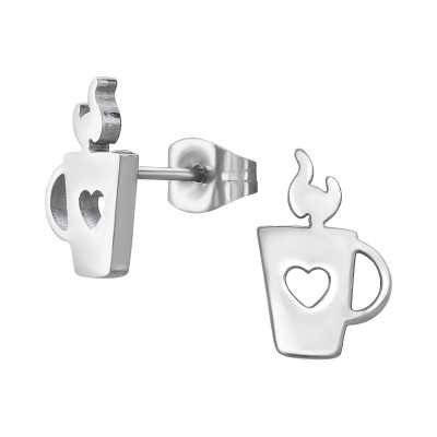 High Polish Surgical Steel Coffee Cup Ear Studs