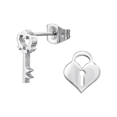 High Polish Surgical Steel Key and Padlock Ear Studs