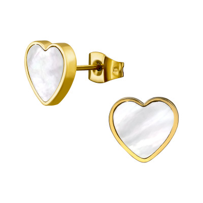 Heart Stainless Steel Ear Studs with Imitation Shell Mother of Pearl 