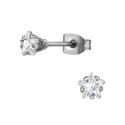 4mm Star Stainless Steel Ear Studs with Cubic Zirconia