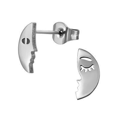 Moon Face Stainless Steel Ear Studs