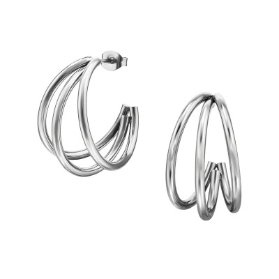 Three Curved Bar Half Hoop Stainless Steel Ear Studs