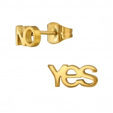 Yes and No Stainless Steel Gold Color Ear Studs