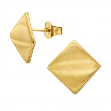 13mm Curved Square Stainless Steel Gold Color Ear Studs