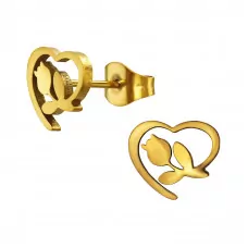 Heart Outlined Tulip Stainless Steel Gold Color Ear Studs
