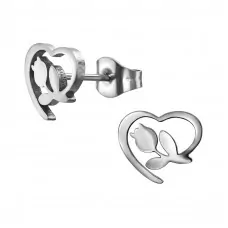 Heart Outlined Tulip Stainless Steel Ear Studs