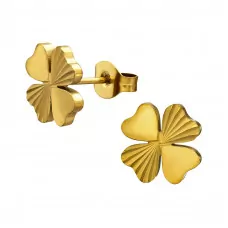 10mm Four Leaf Textured Clover Stainless Steel Gold Color Ear Studs
