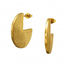 29mm Three Quarter Circle with Ribbing Stainless Steel Gold Color Ear Studs