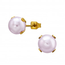 Stainless Steel Gold Color Ear Studs with 8mm 4 Prong Imitation Pearl