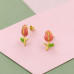 Tulip Flower Stainless Steel Gold Color Ear Studs with Light Peach and Green Epoxy