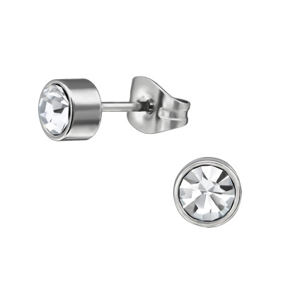 Round Stainless Steel Ear Studs with Crystal