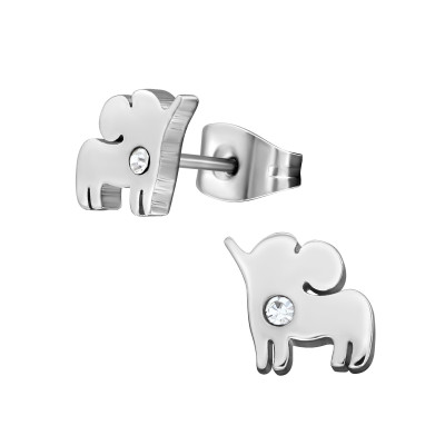 High Polish Surgical Steel Elephant Ear Studs with Crystal