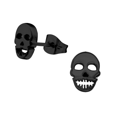 Black Surgical Steel Skull Ear Studs