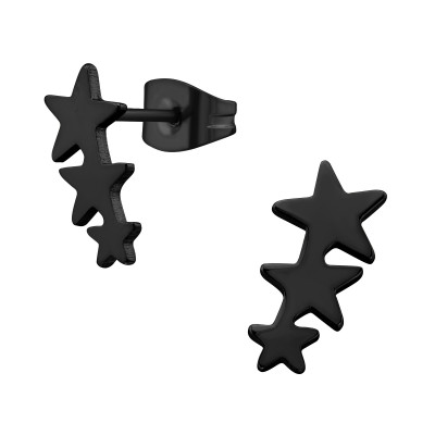 Black Surgical Steel Triple Star Ear Studs