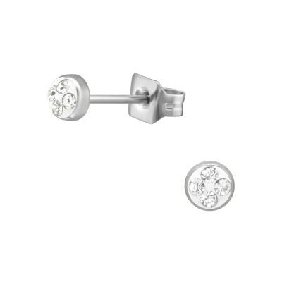 High Polish Surgical Steel Round 3mm Ear Studs with Crystal