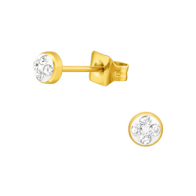 Gold Surgical Steel Round 3mm Ear Studs with Crystal