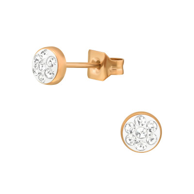 Rose Gold Surgical Steel Round 4mm Ear Studs with Crystal