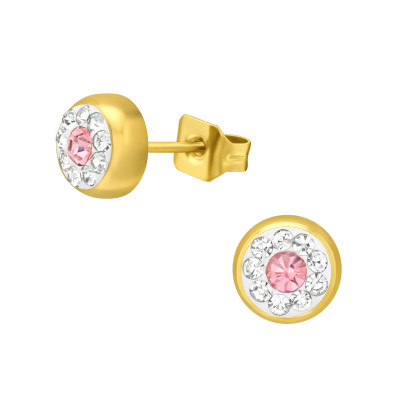 Gold Surgical Steel Round 5mm Ear Studs with Crystal