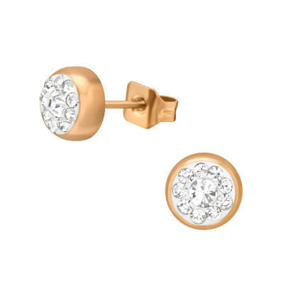 Rose Gold Surgical Steel Round 5mm Ear Studs with Crystal