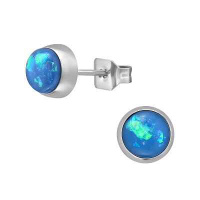 High Polish Surgical Steel Round 5mm Ear Studs with Imitation Opal