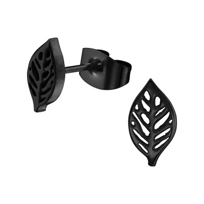 Black Surgical Steel Leaf Ear Studs